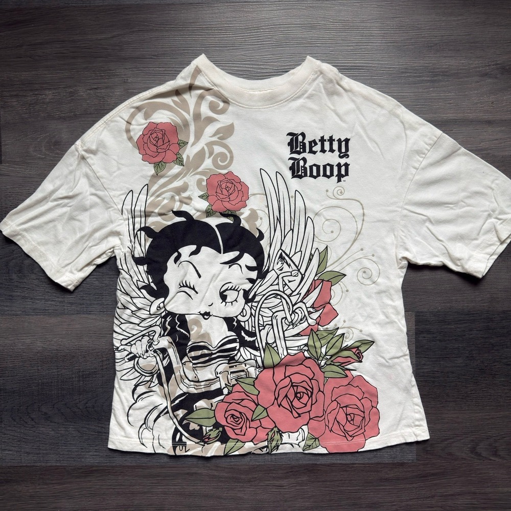 Fleischer Studios Betty Boop T-shirt Womens XS Roses Motorcycle Y2K Style